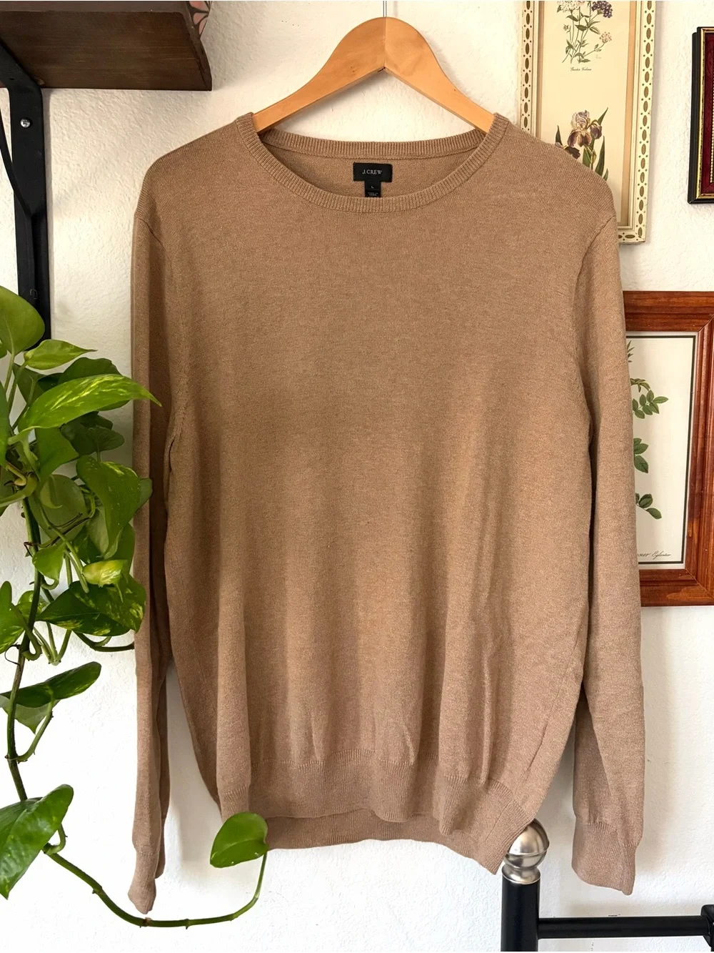 Soft Cotton Cashmere Blend J. Crew Men’s Crewneck Sweater in Camel - Large